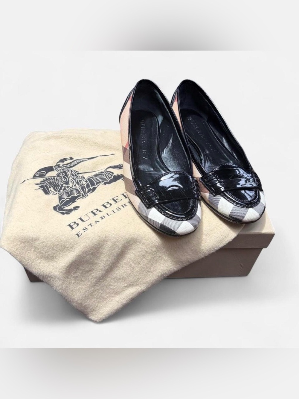 Burberry Black Patent Trim Vintage Check Loafer Flats